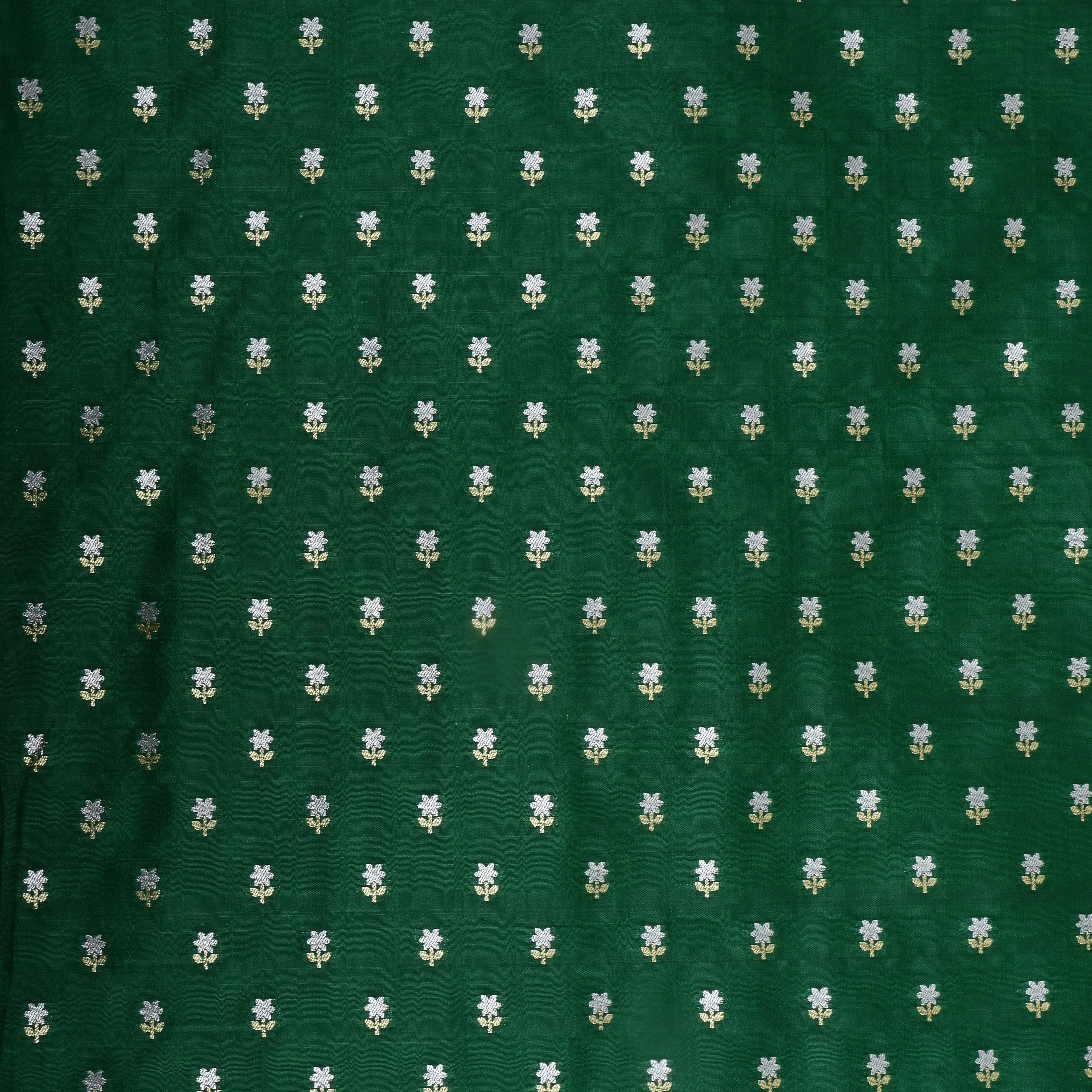 Teal Green Floral Jamawar Silk Fabric