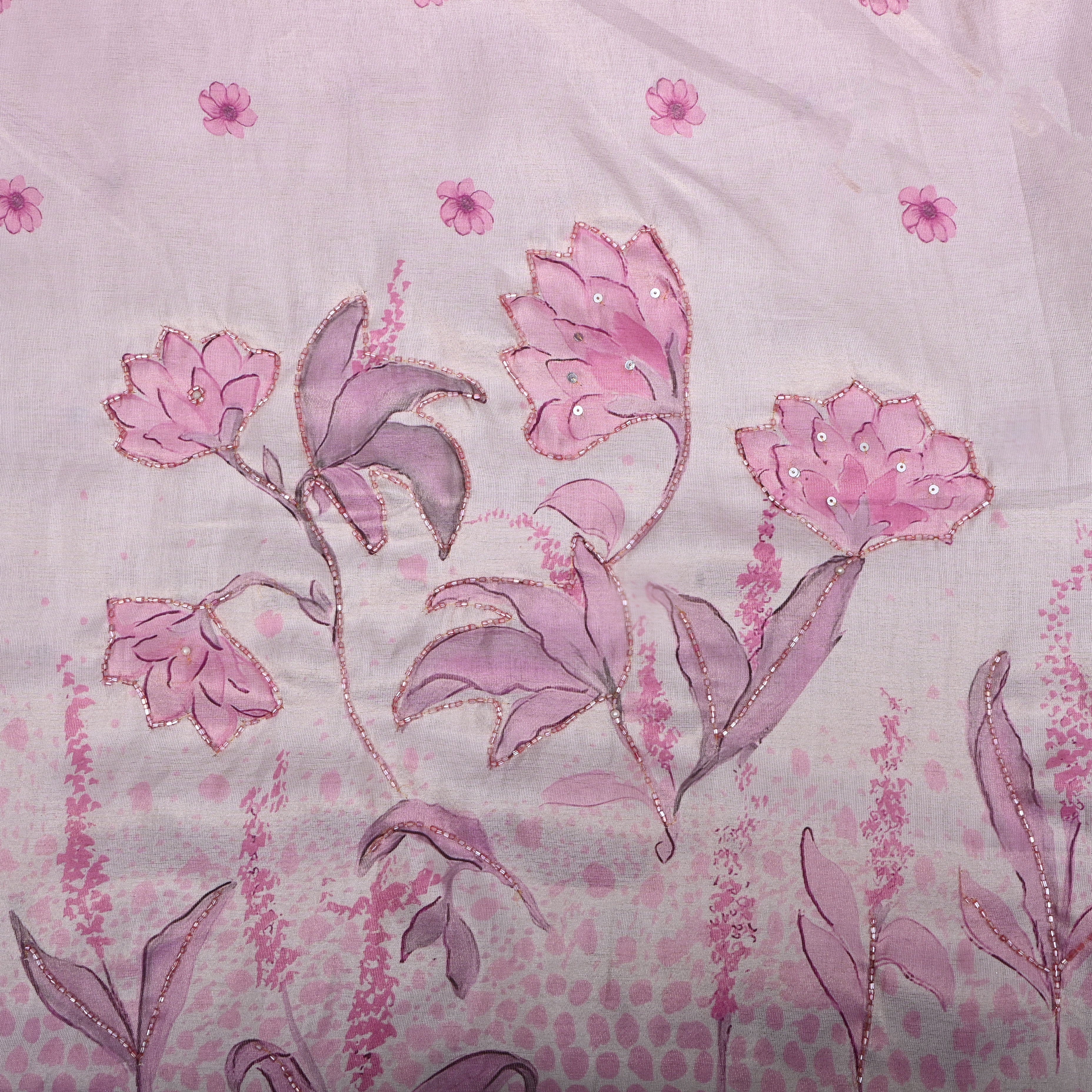 Soft Pink Floral Printed Tissue Fabric