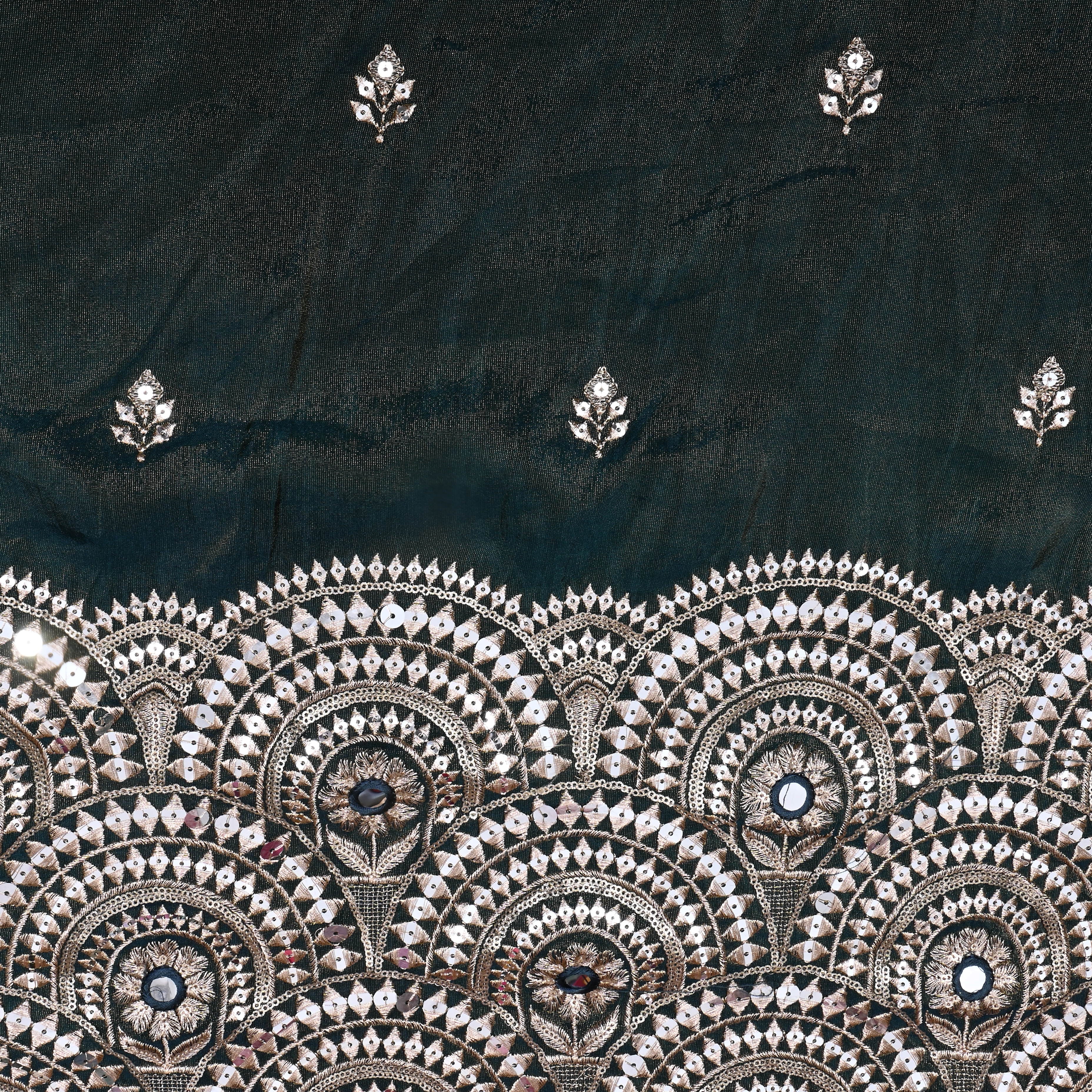 Metallic Deep Green Zari Weave Tissue Fabric