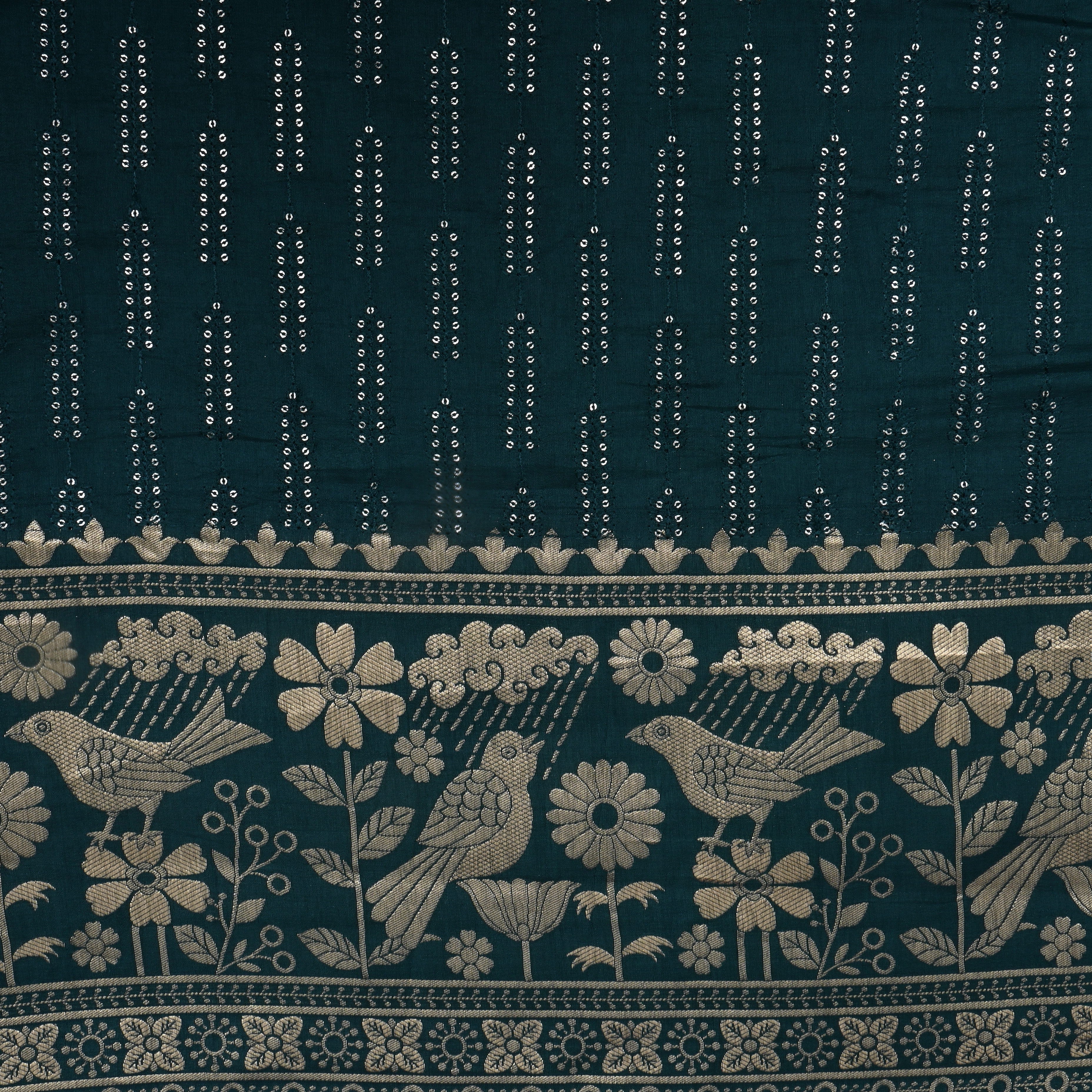 Peacock Green Zari Weave Silk Fabric