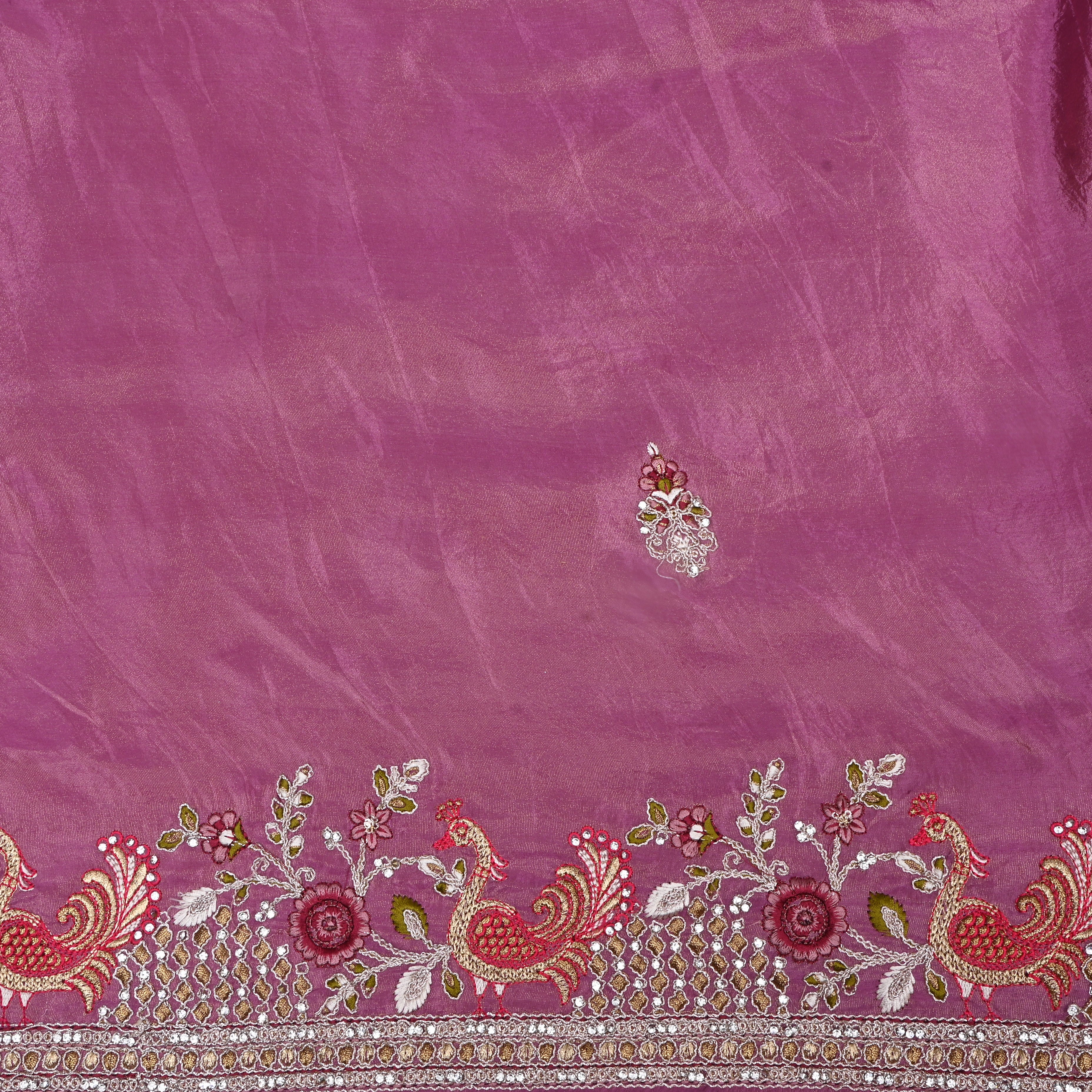 Candy Pink Thread Embroidered Tissue Fabric