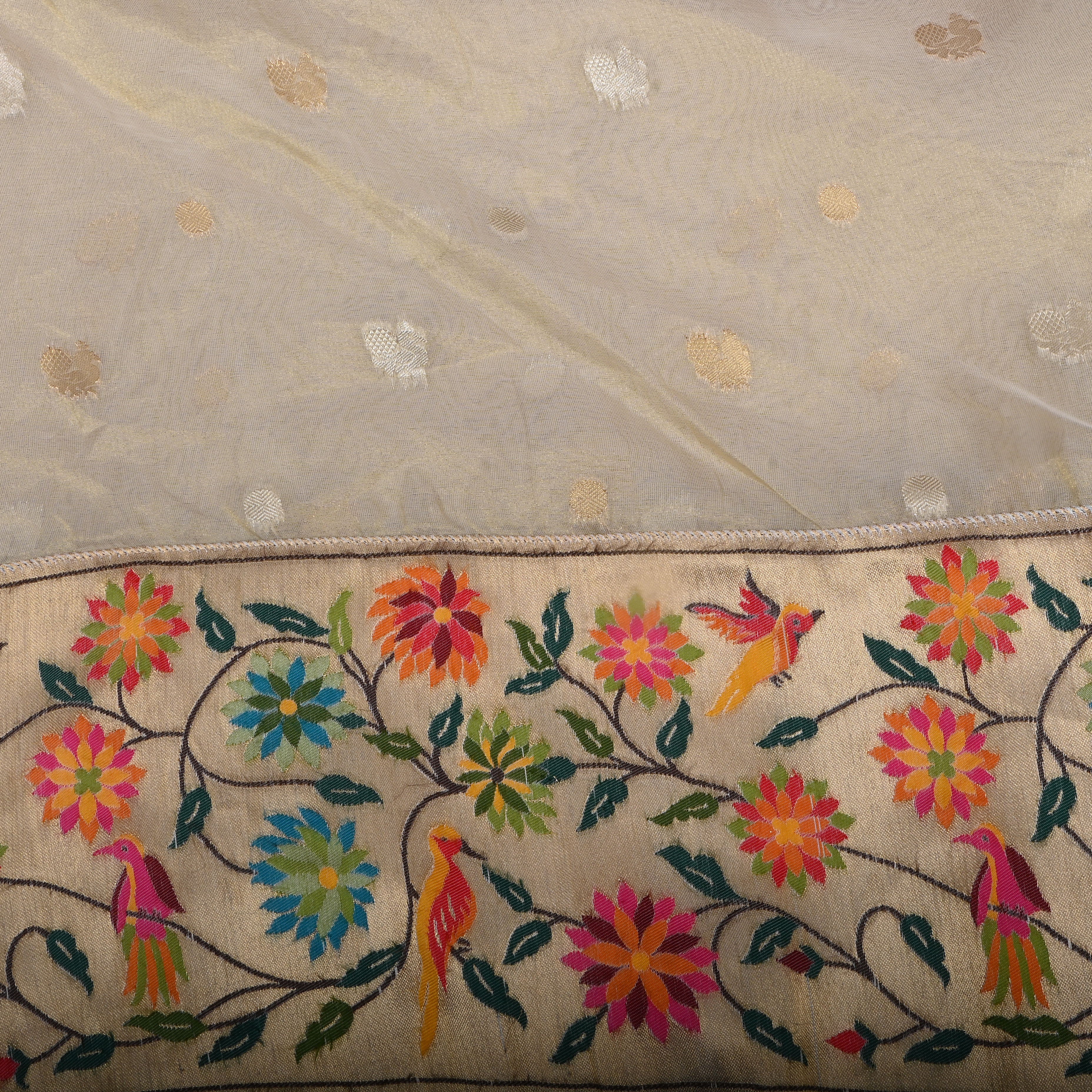 Off-White Golden Jamawar Tissue Fabric