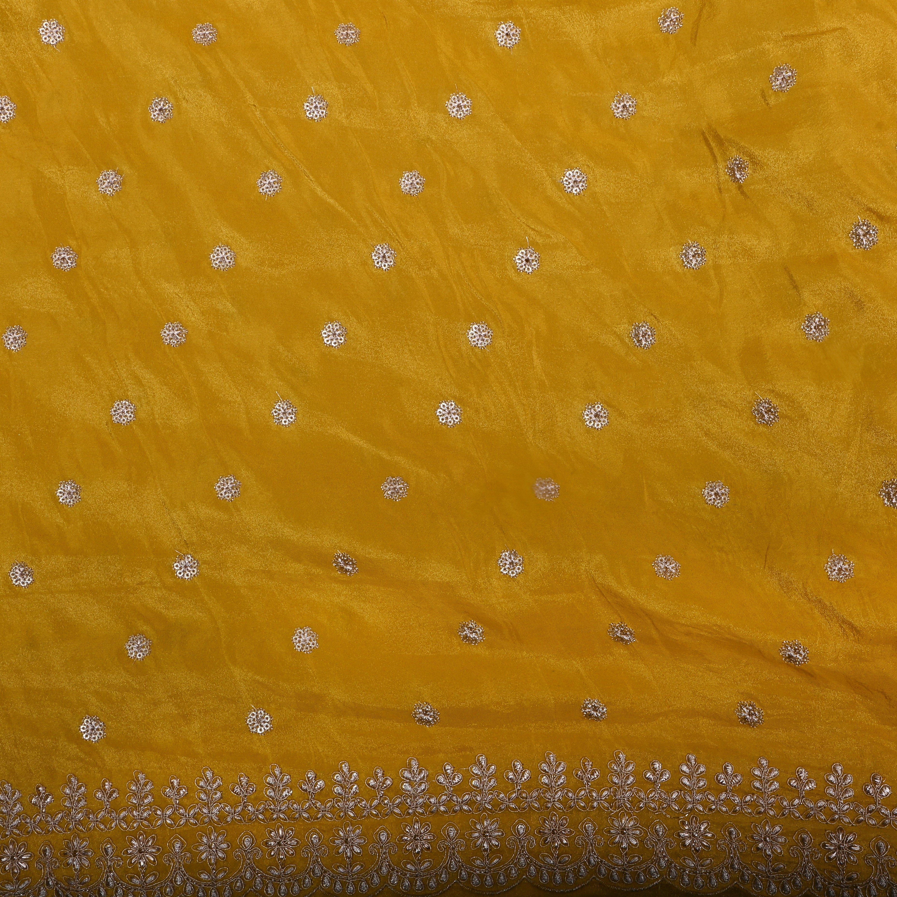 Corn Yellow Zari Embroidered Tissue Fabric