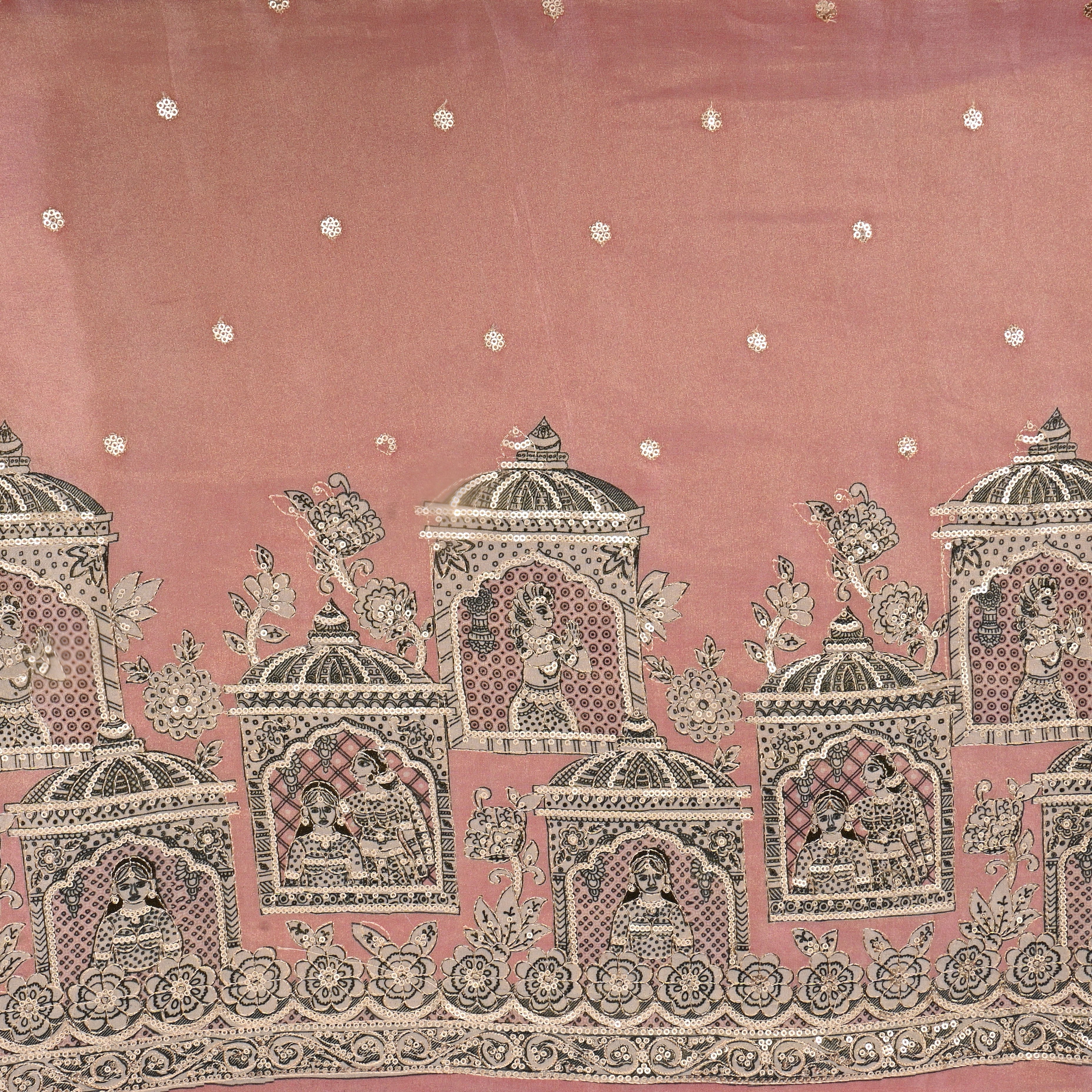 Pastel Pink Kalamkari Printed Tissue Fabric