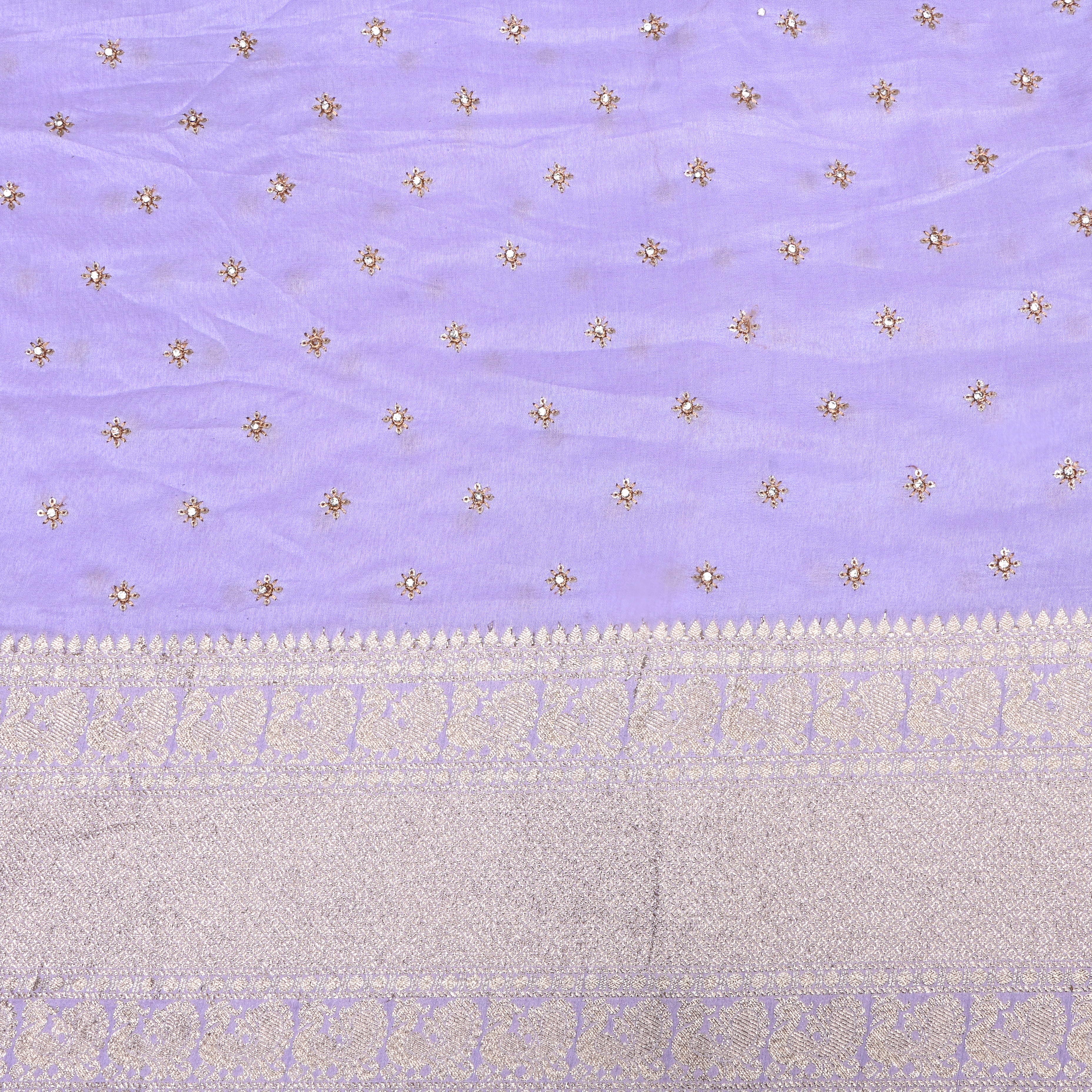 Chalk Lavender Zari Embroidered Silk Fabric
