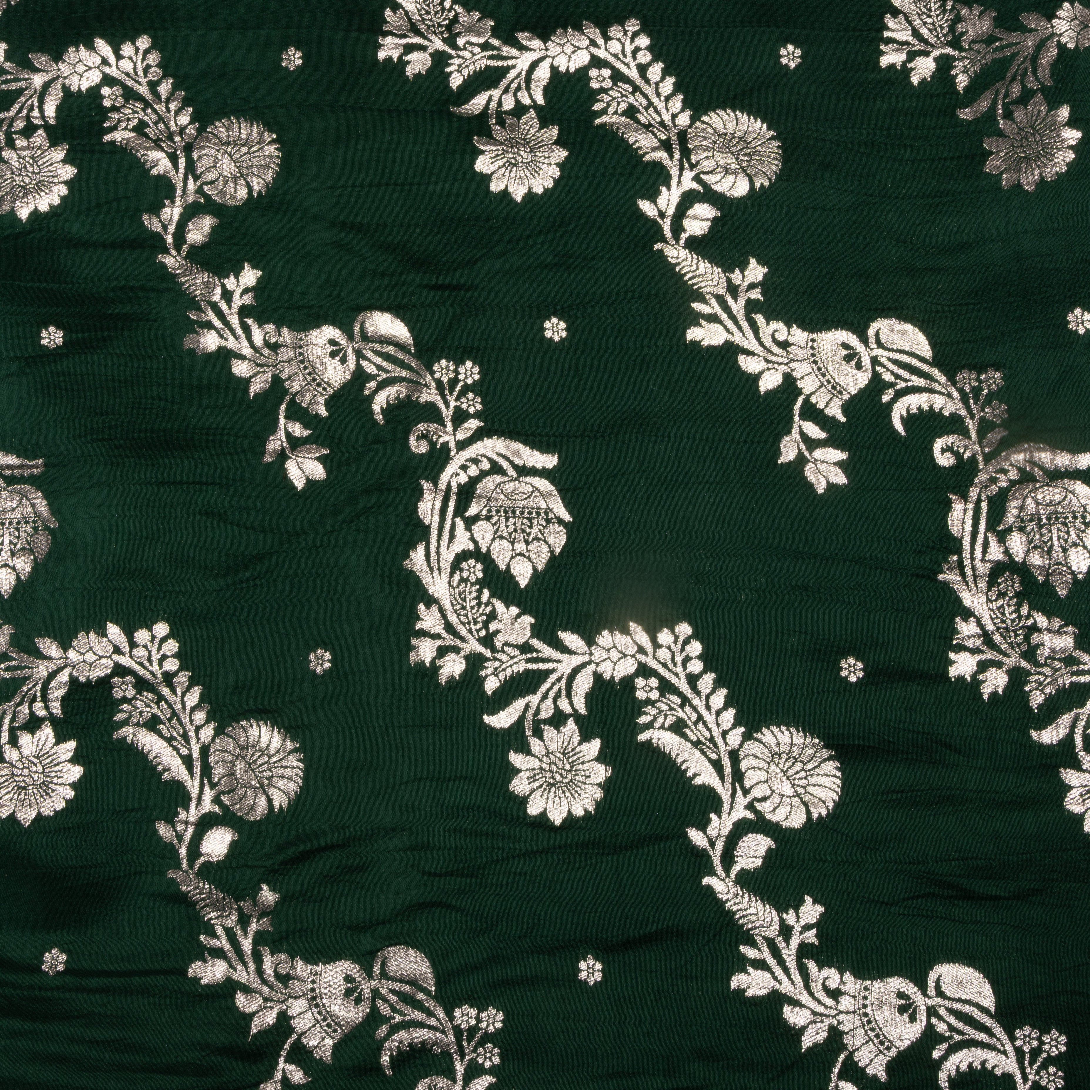 Bottle Green Floral Jamawar Silk Fabric