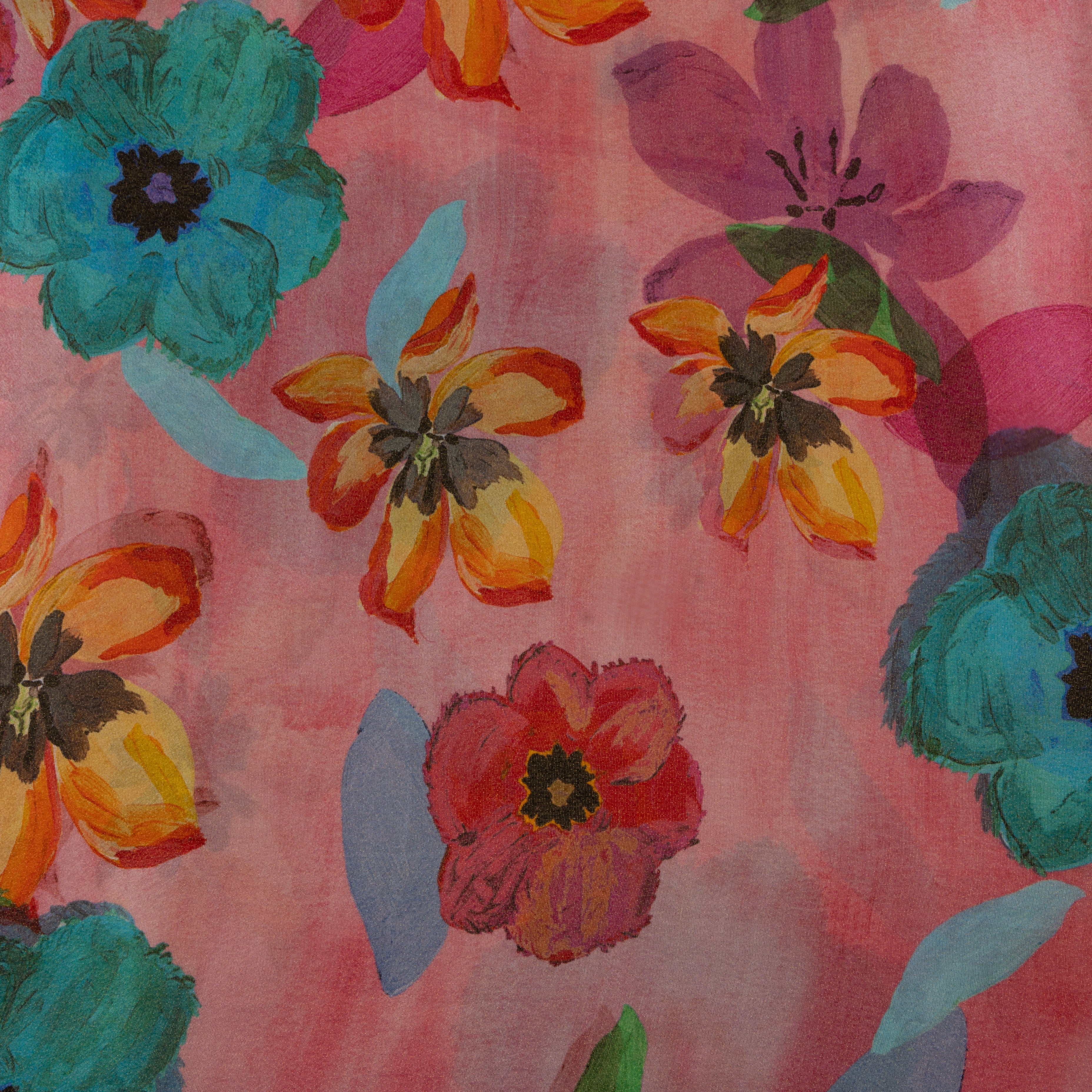 Tulip Pink Digital Printed Floral Tissue Fabric