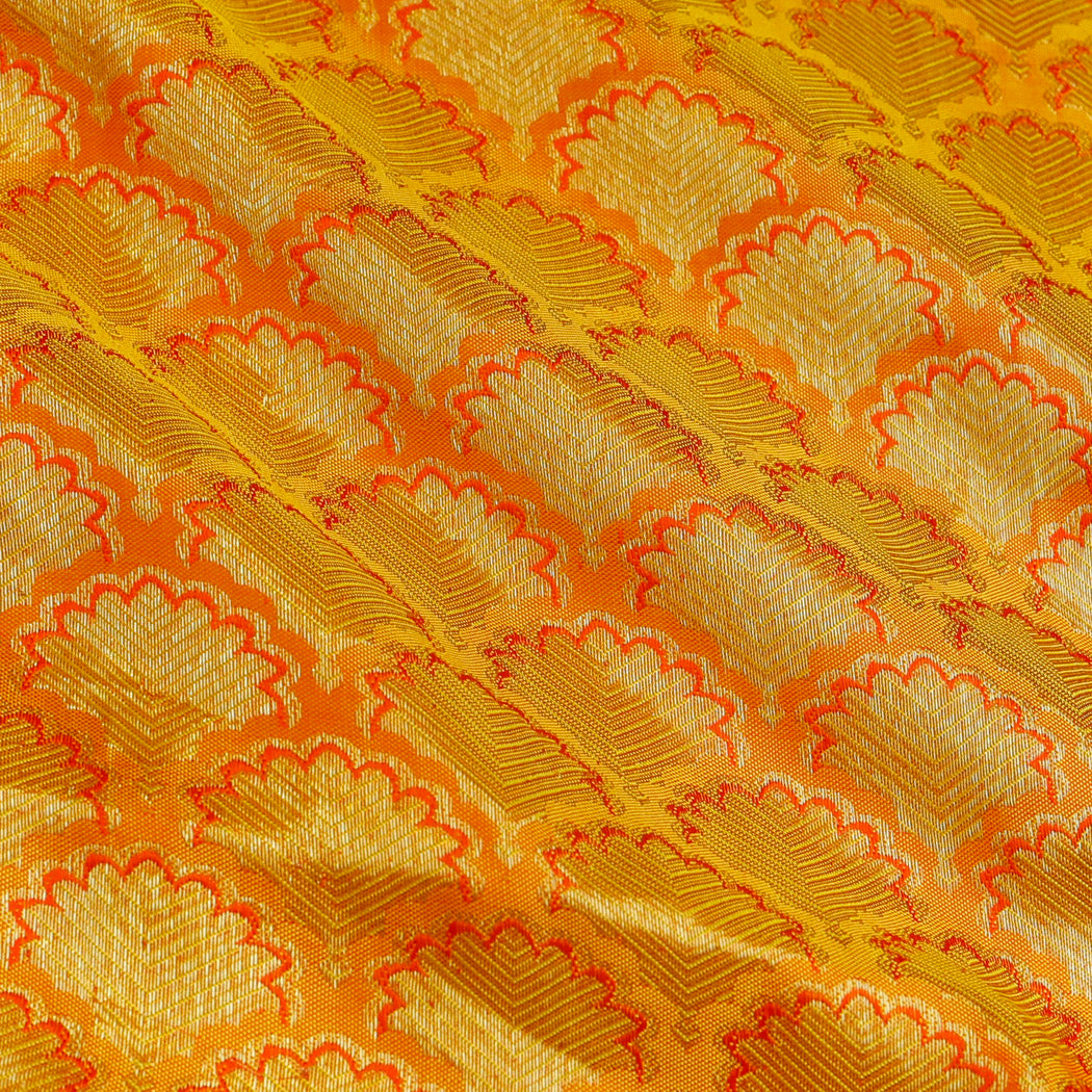 Vibrant Orange Color Silk Fabric With Floral Motif Pattern