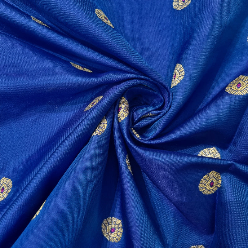 Navy Blue Raw Silk Fabric with Premium Embroidery
