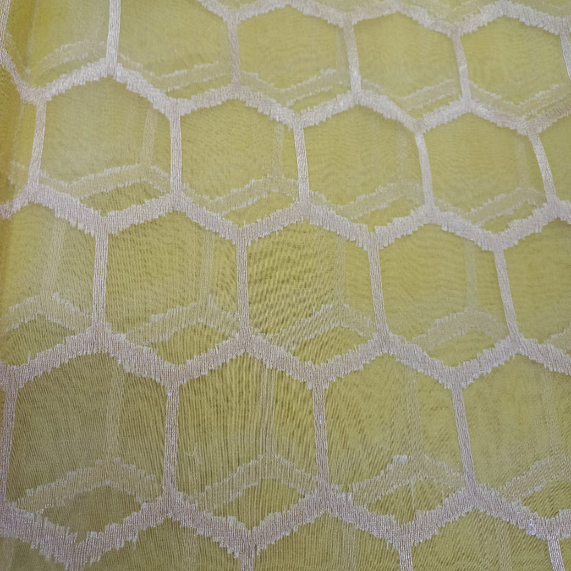 Lemon Yellow Colour Organza Handloom Fabric