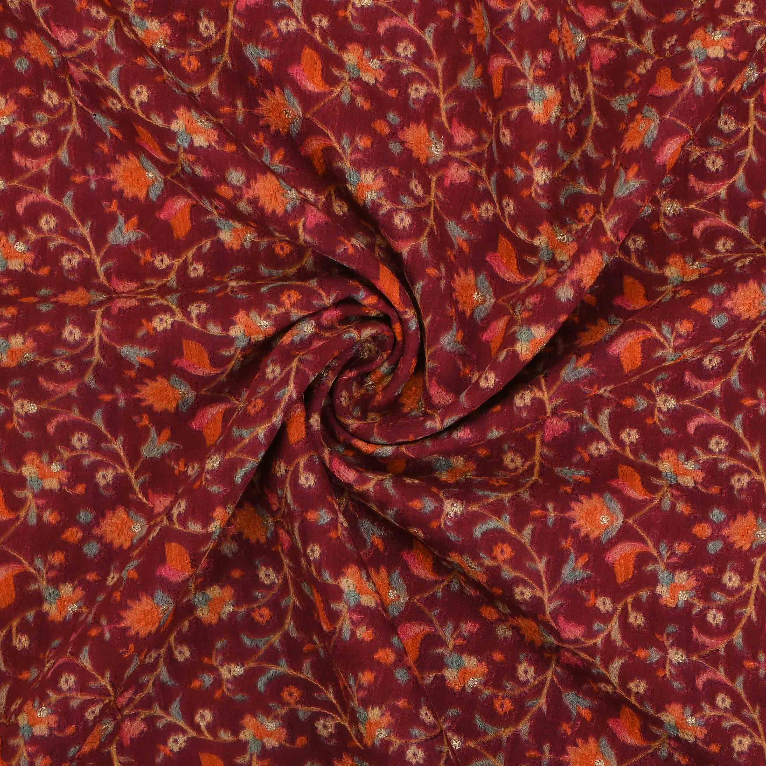 Japanese Carmine Chanderi Embroidery Fabric