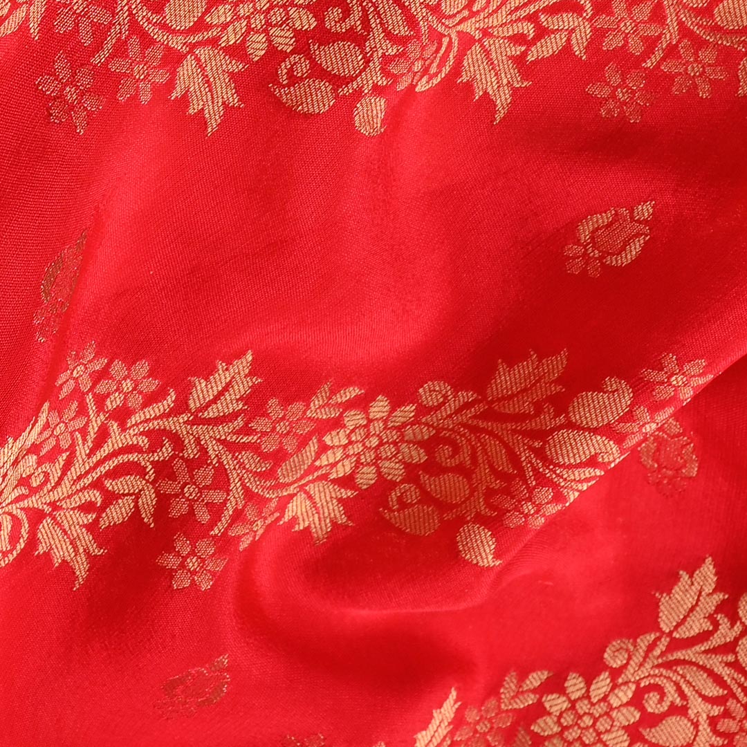 Bright Orange Color Banarasi Silk With Floral Motif Pattern