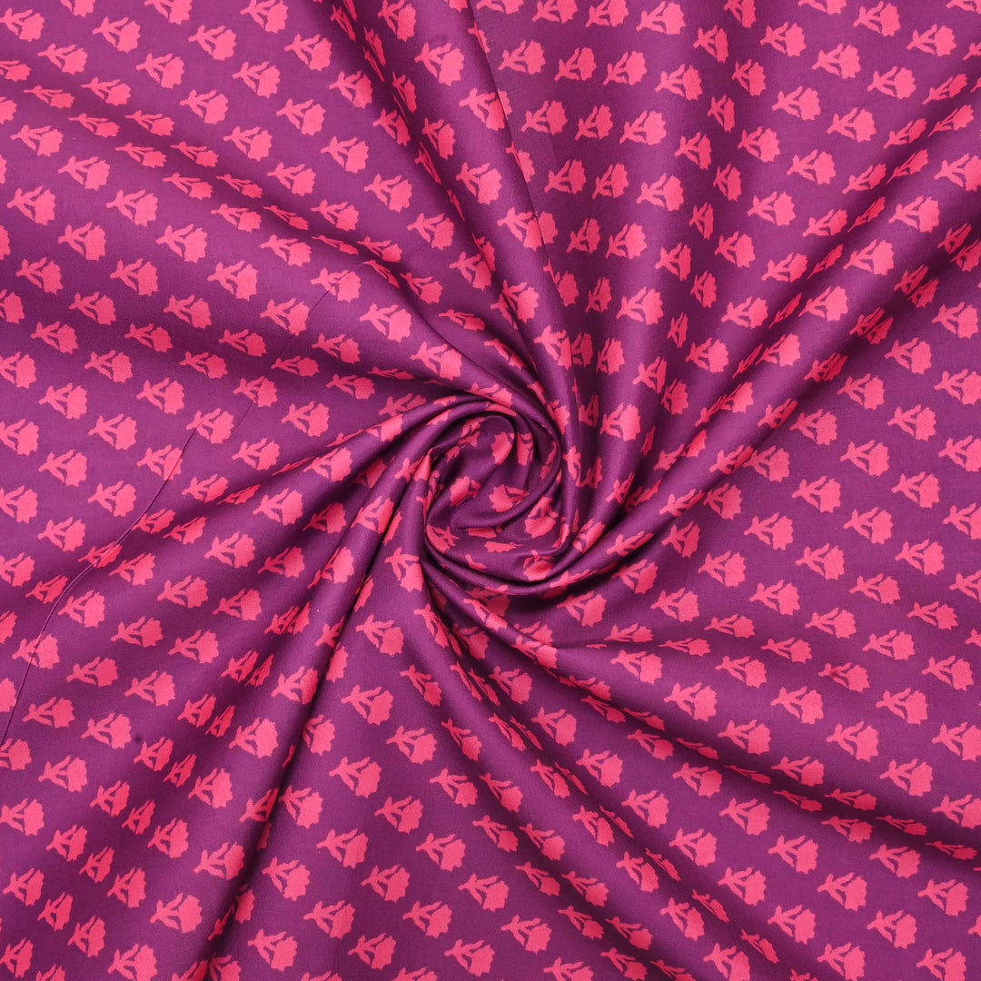 Pink Floral Printed Tussar Fabric