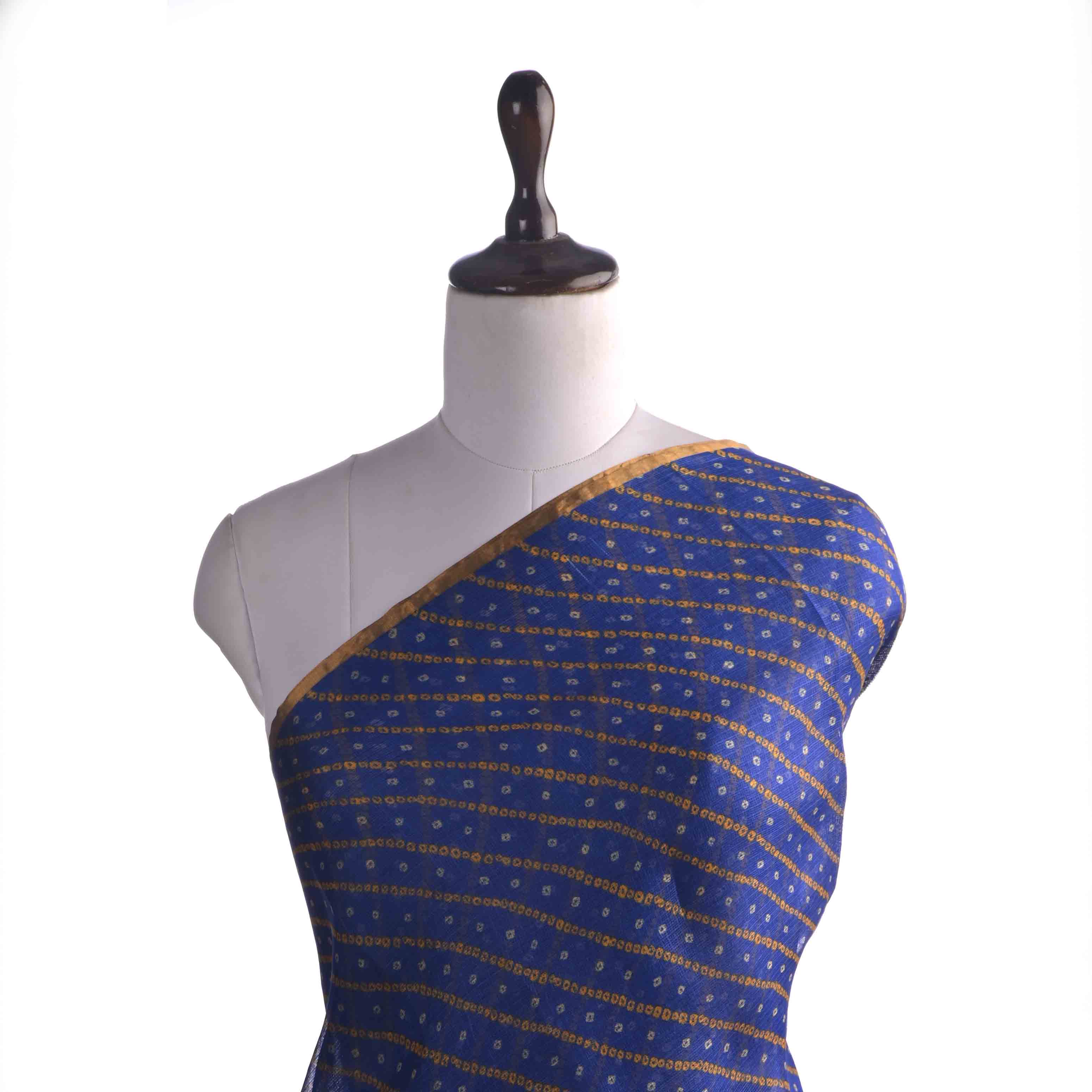 Navy Blue Printed Bandhani Kota Fabric
