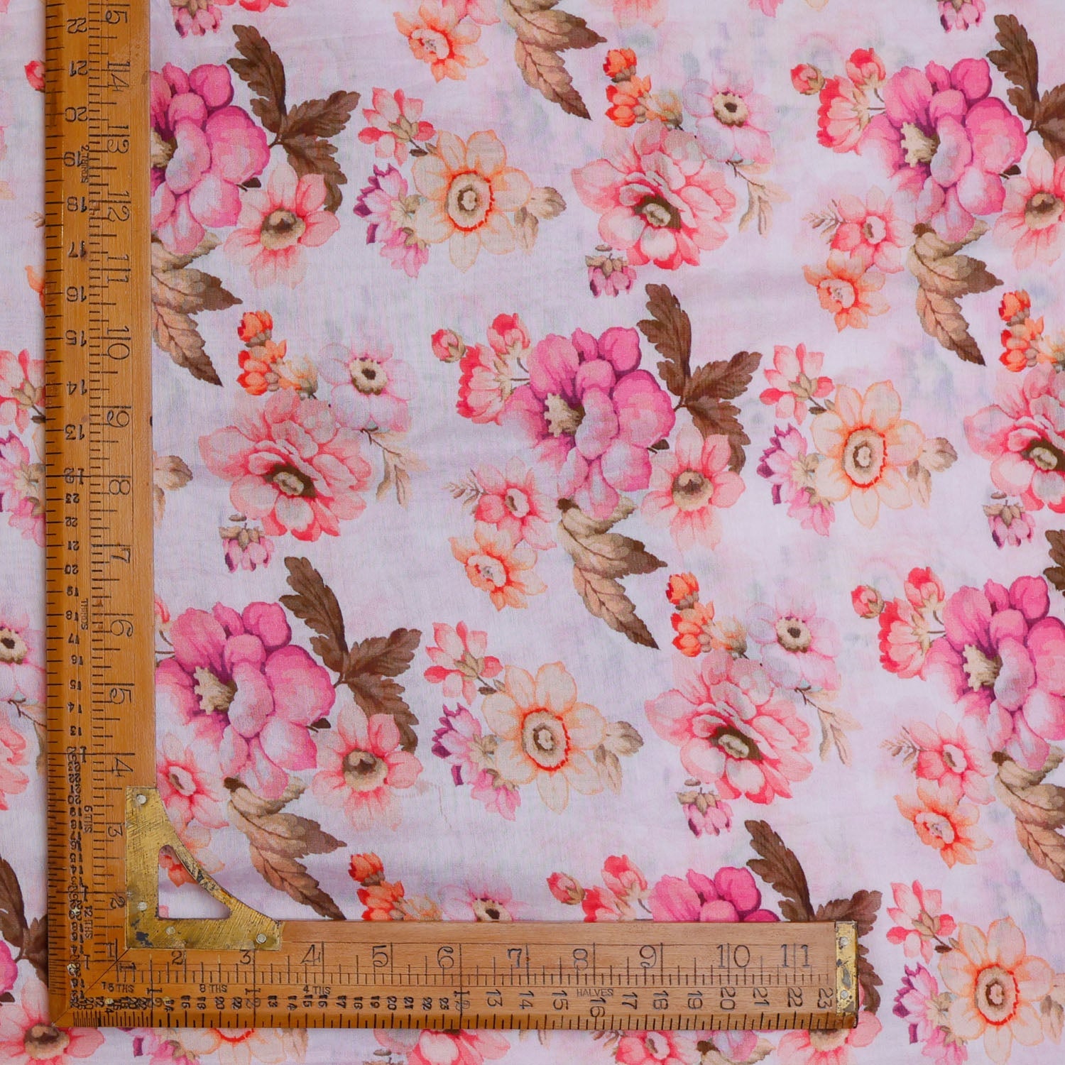 Blush Pink Printed Chanderi Fabric With Floral Pattern