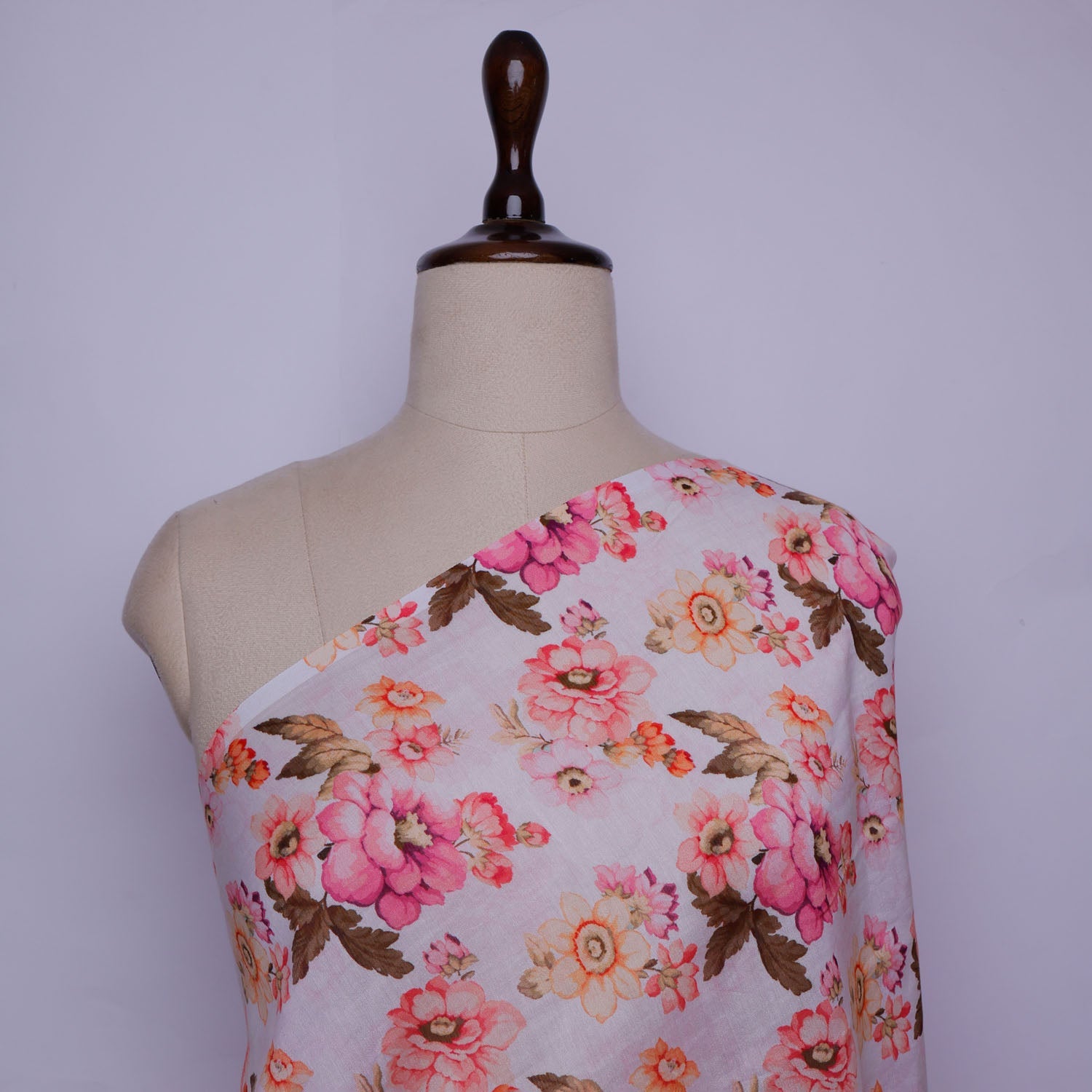 Blush Pink Printed Chanderi Fabric With Floral Pattern