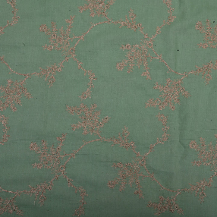 Key Lime Green Embroidery Moonga Tussar Fabric