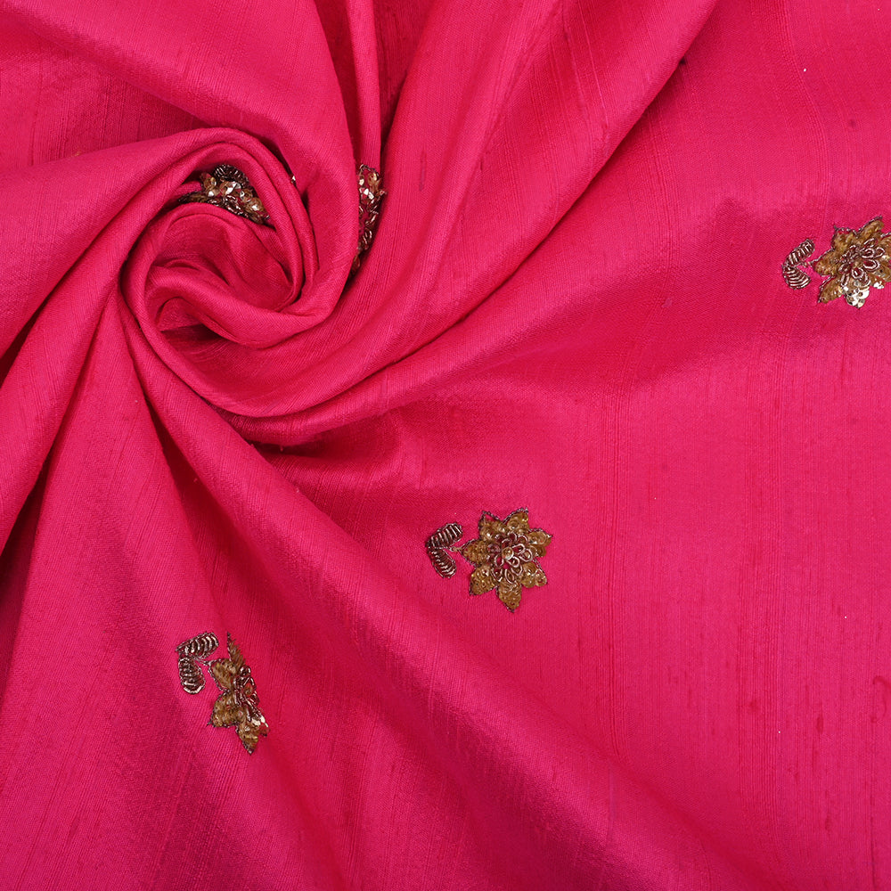 Rani Pink Embroidery Raw Silk Fabric
