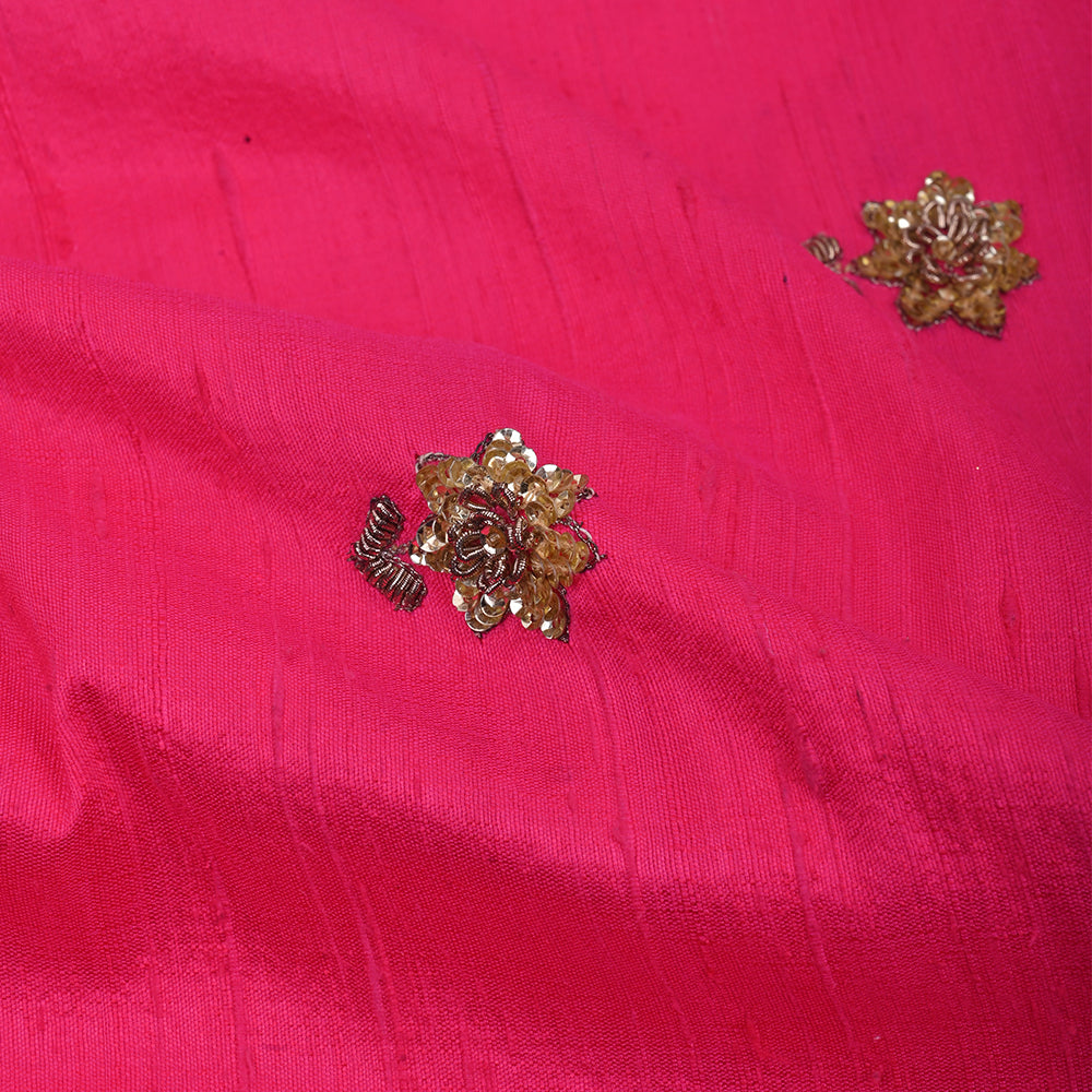 Rani Pink Embroidery Raw Silk Fabric