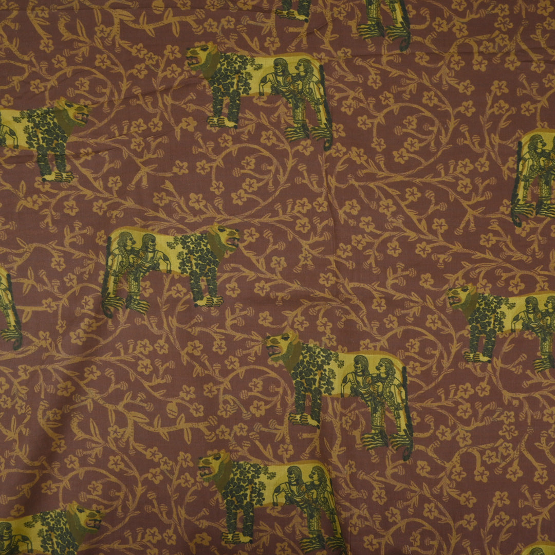 Deep Brown Printed Shikaarbagh Chanderi Fabric