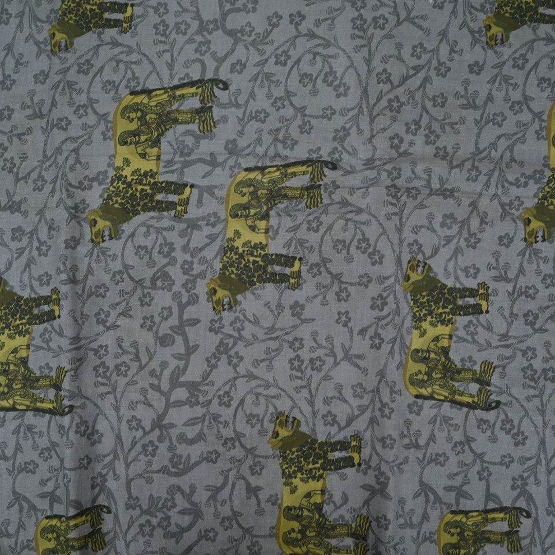 Platinum Grey Printed Shikaarbagh Chanderi Fabric