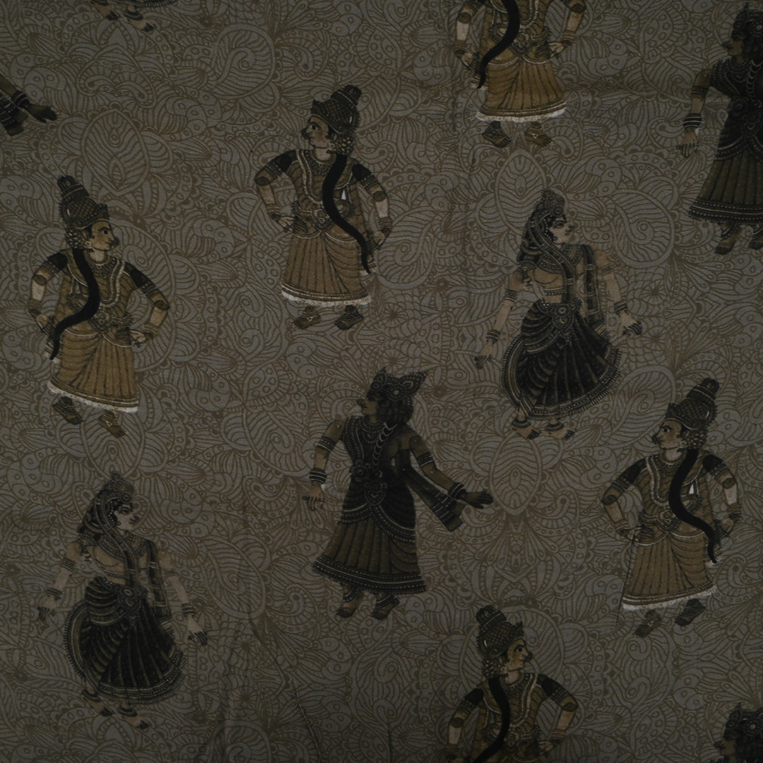 Deep Brown Printed Chanderi Fabric