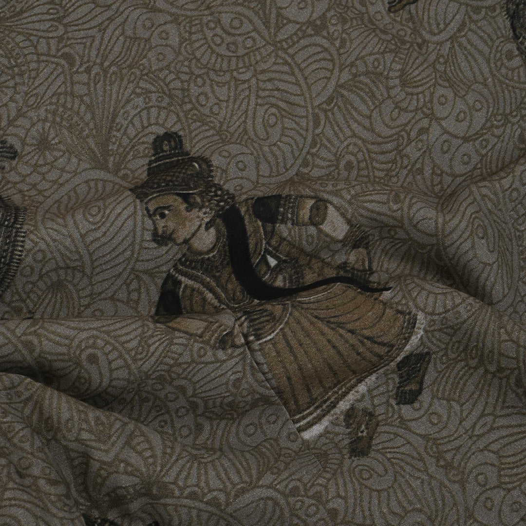 Deep Brown Printed Chanderi Fabric