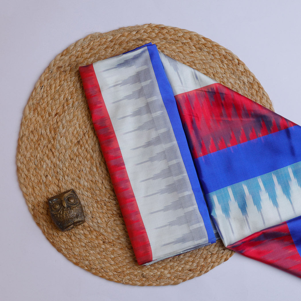 Multicolor Silk Fabric With Temple Pattern