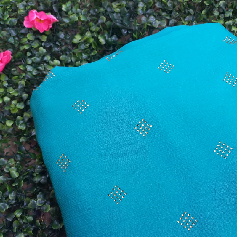 Deep Sky Blue Chiffon Embroidery Fabric