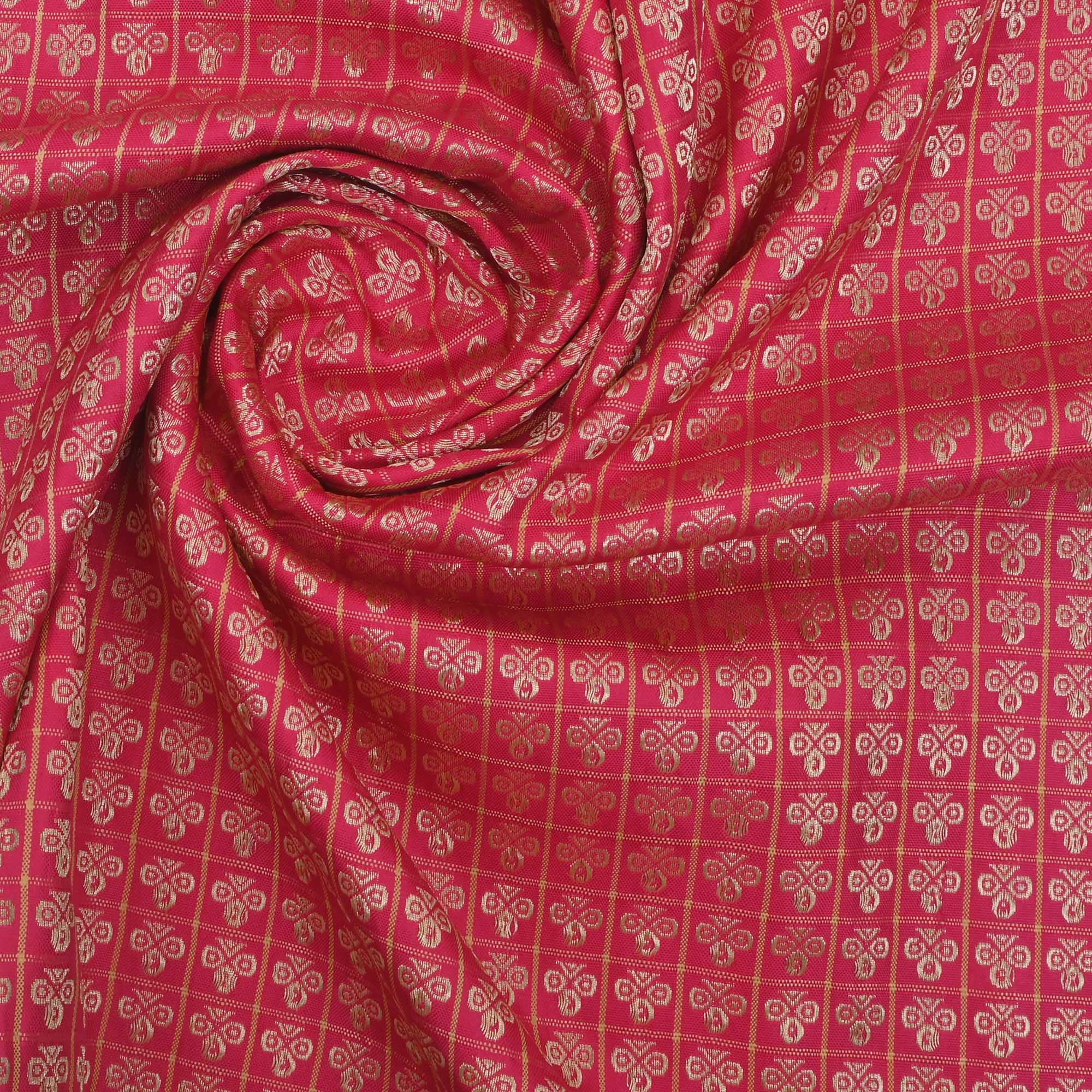 Ruby Pink Butti Checks Kanchi Fabric