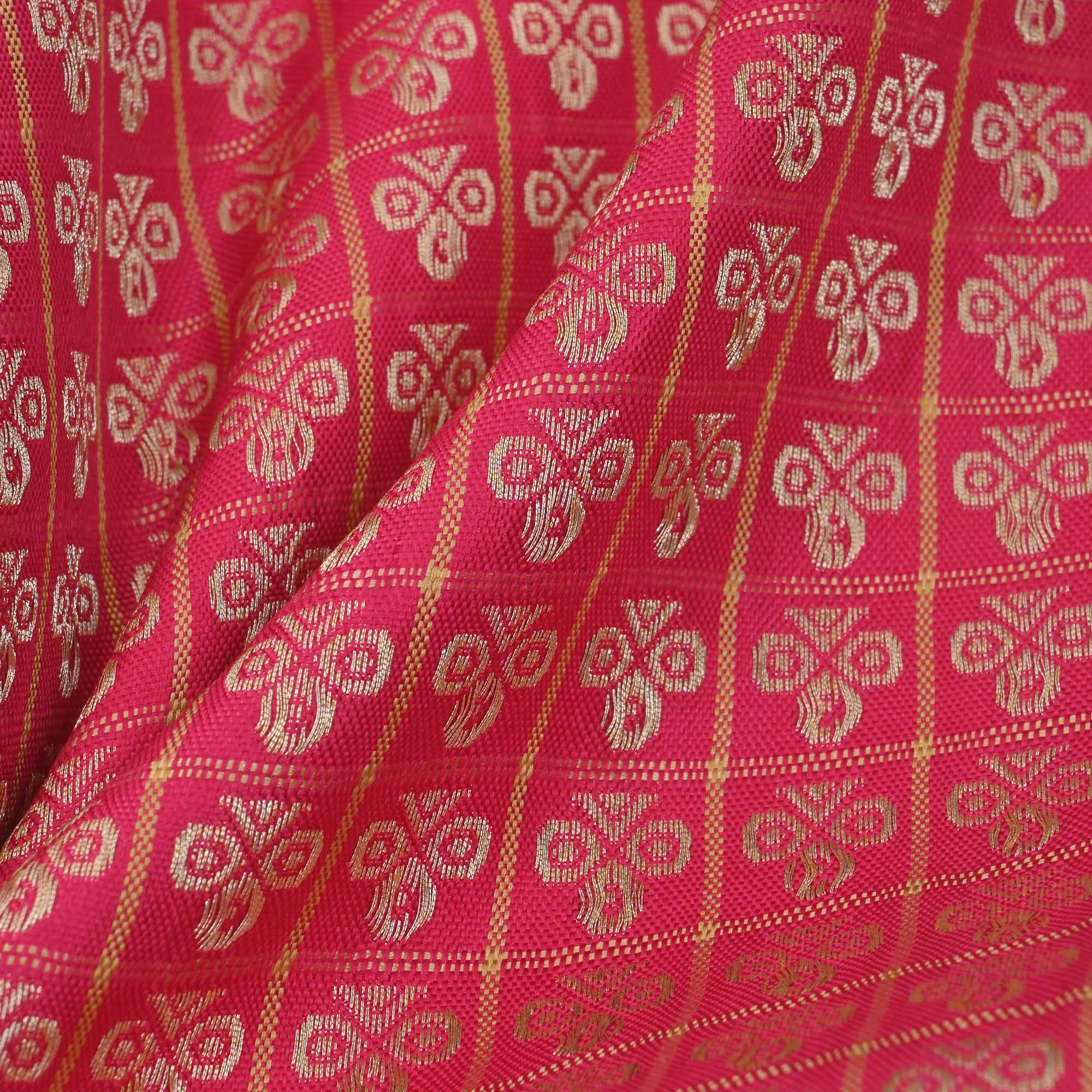 Ruby Pink Butti Checks Kanchi Fabric