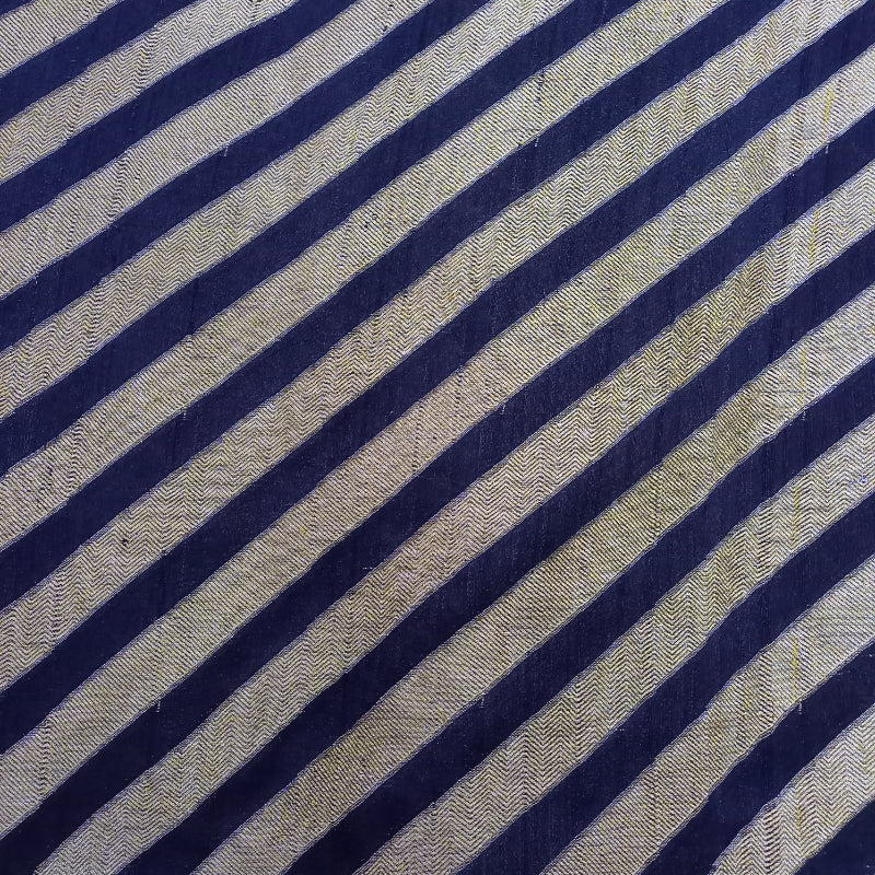 Navy Blue Color And Gold Diagonal Lines Brocade Fabric