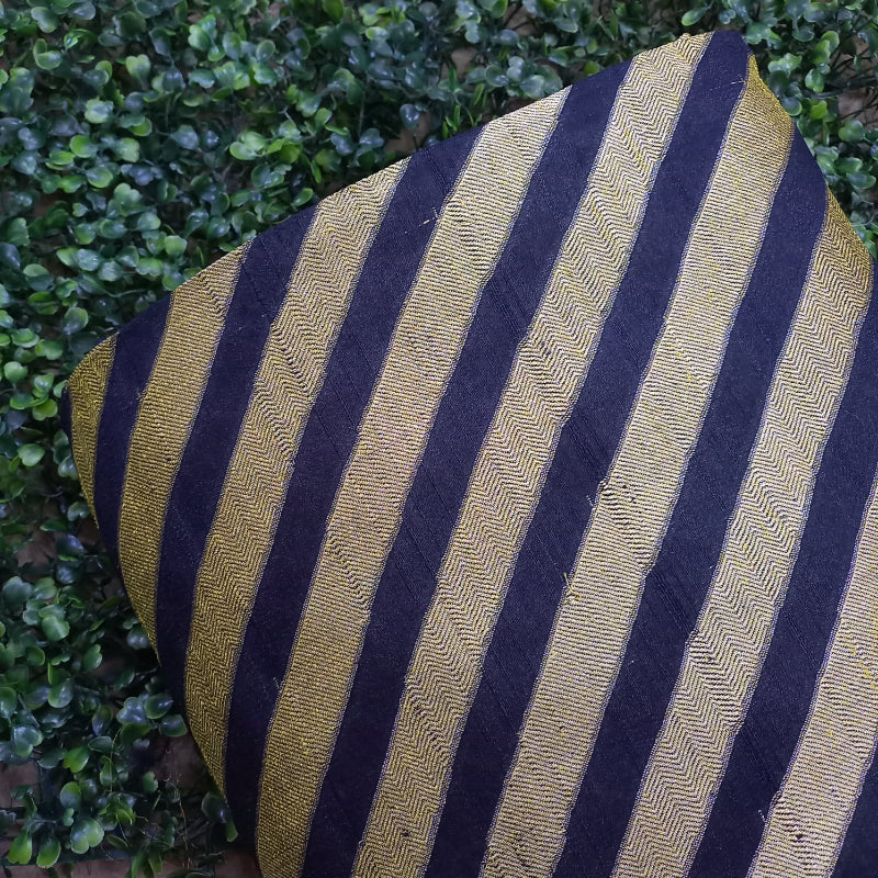 Navy Blue Color And Gold Diagonal Lines Brocade Fabric