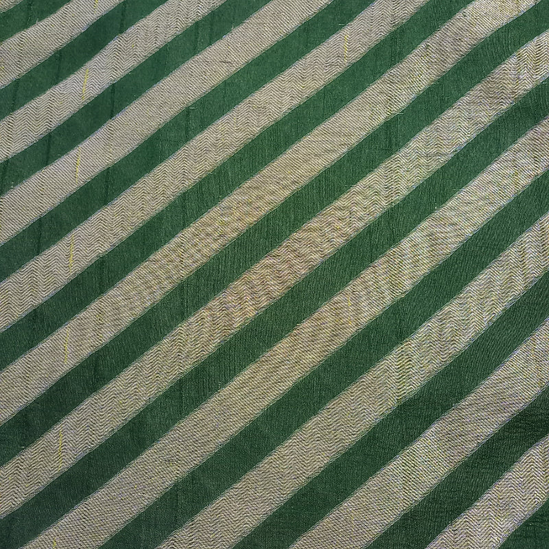 Pine Green And Gold Stripes Jamawar Silk Fabric