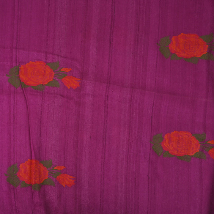 Fandango Purple Tussar Fabric With Floral Butta