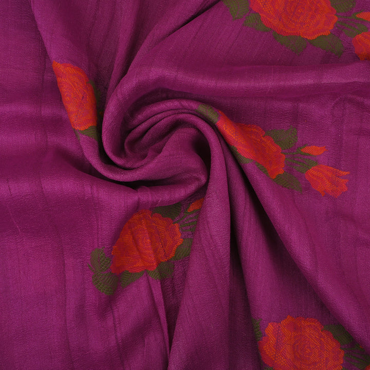 Fandango Purple Tussar Fabric With Floral Butta