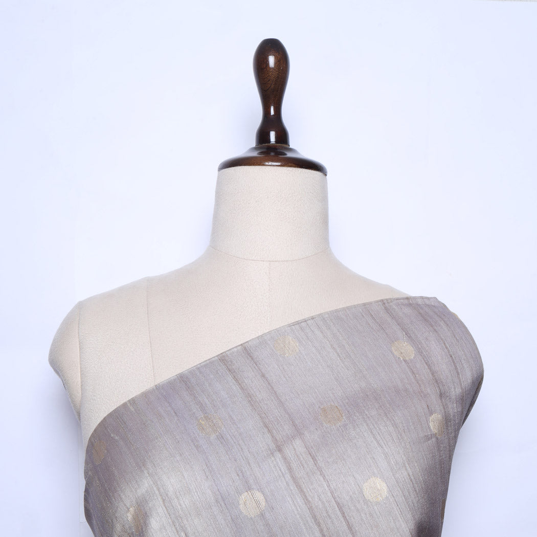 Pastel Grey Tussar Fabric With Polka Dots
