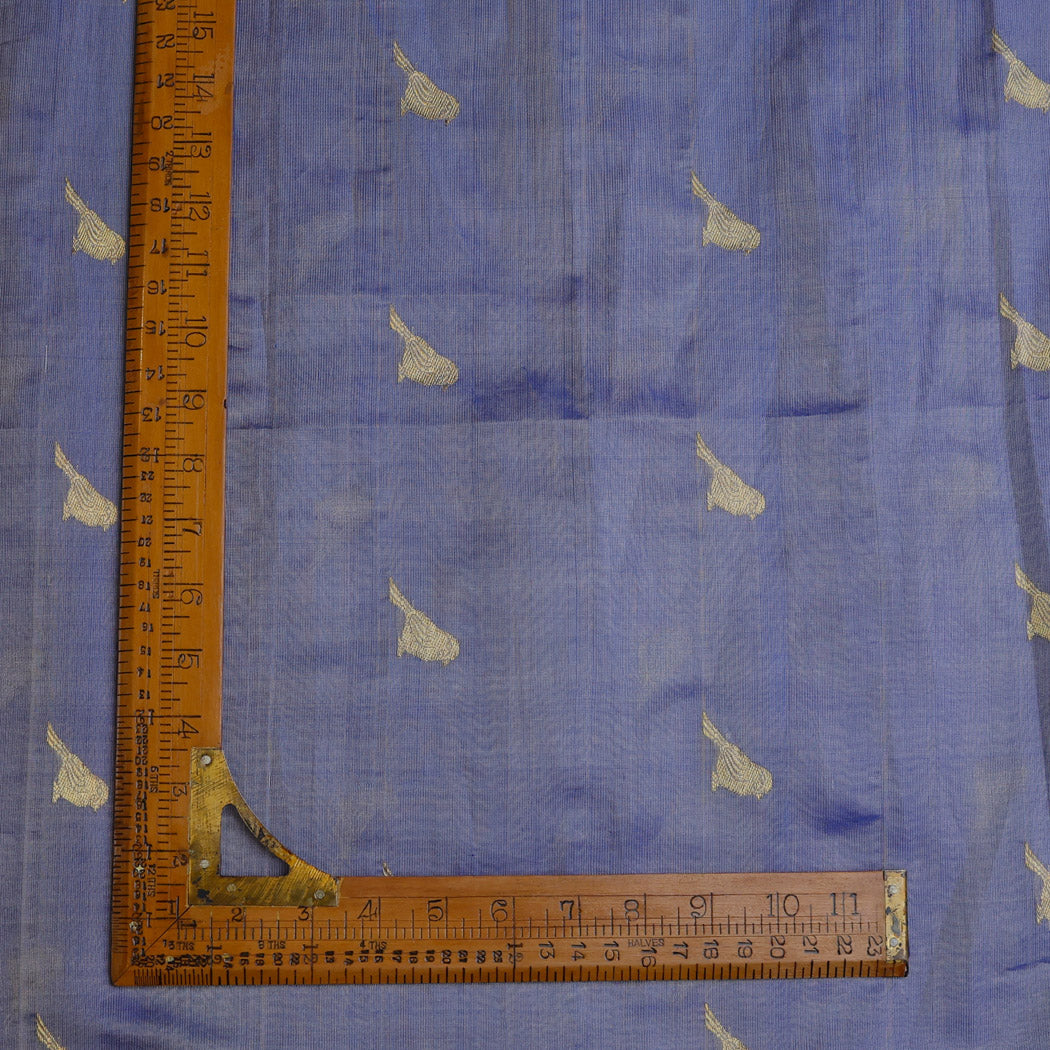 Ink Blue Silk Fabric With Bird Motifs