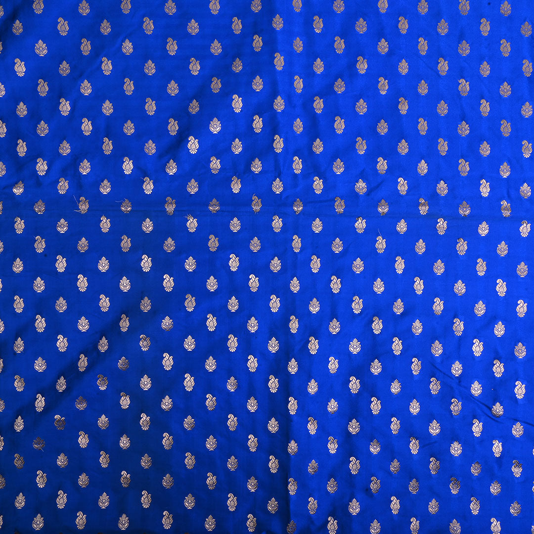 Bright Royal Blue Jamawar Banarasi Silk Fabric