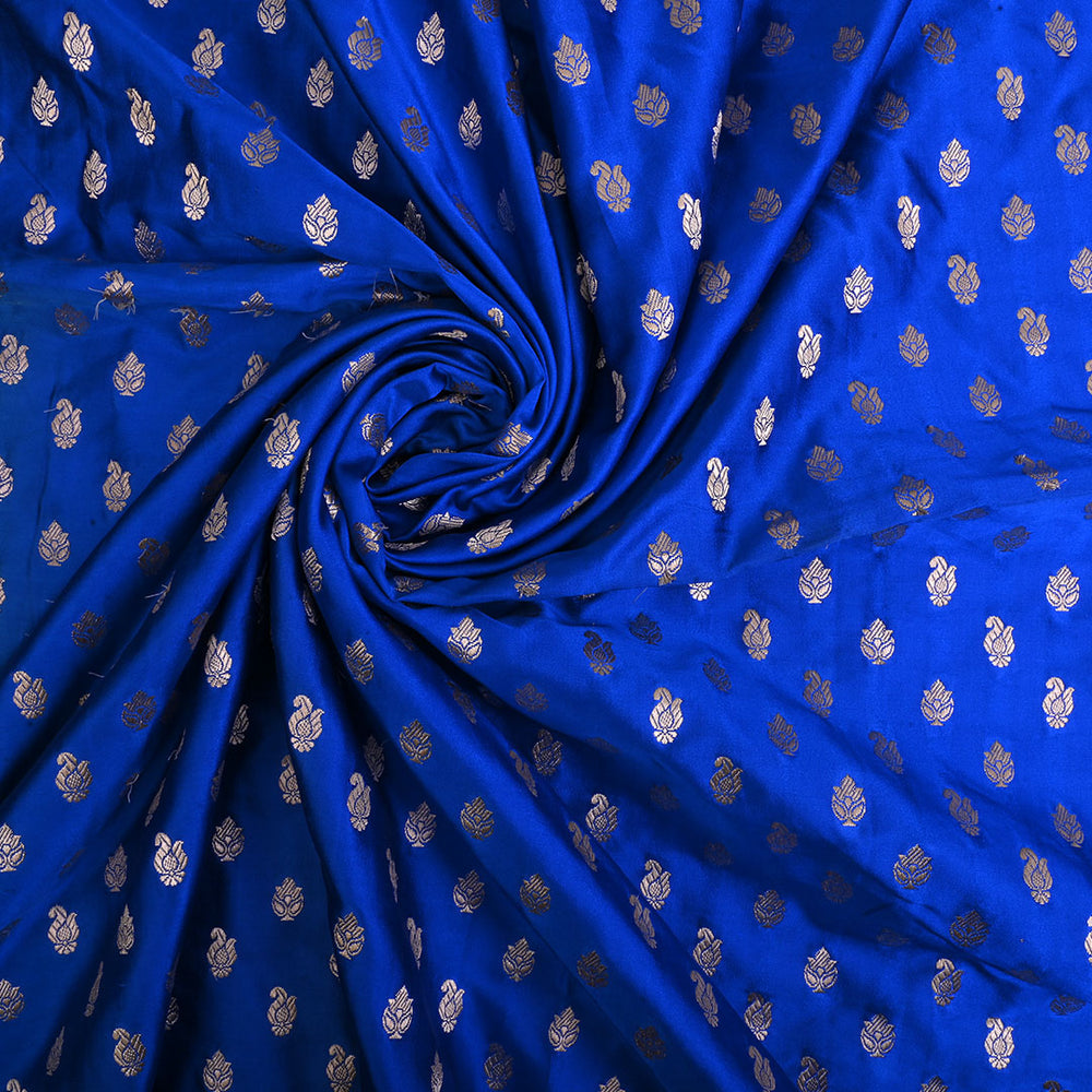 Bright Royal Blue Jamawar Banarasi Silk Fabric