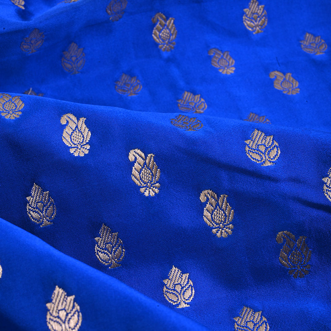 Bright Royal Blue Jamawar Banarasi Silk Fabric