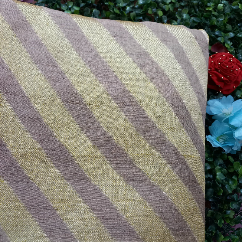 Dual Shade Tan Brown With Golden Stripes Jamawar Fabric