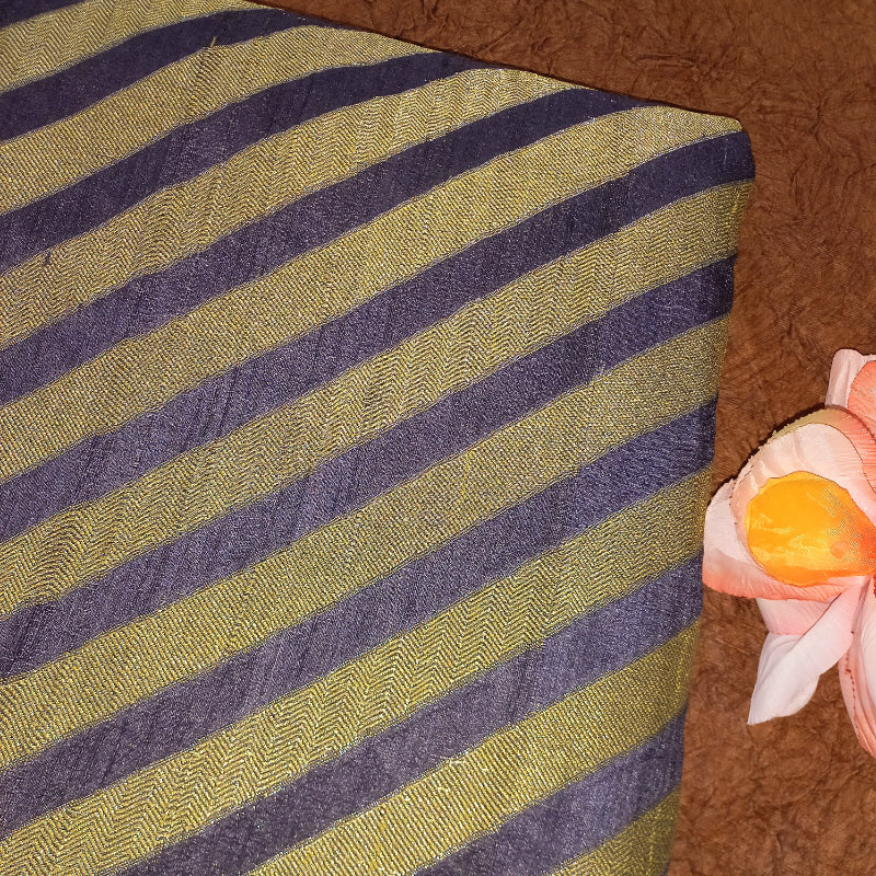 Deep Grey With Golden Stripes Jamawar Fabric