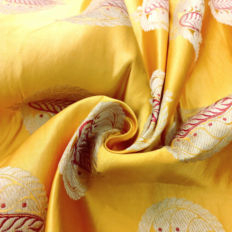 Bright Yellow Silk Fabric With Buttis