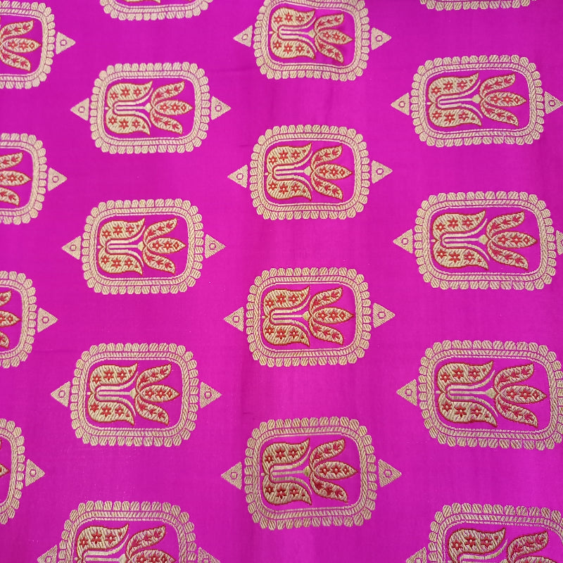 Neon Pink Mushroom Silk Fabric With Geometric Buttas
