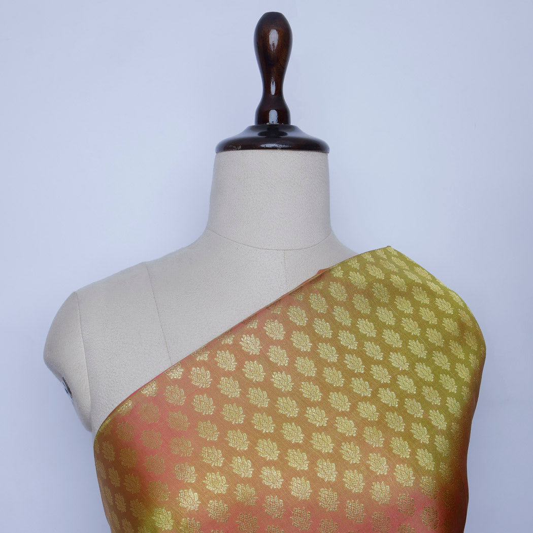 Pale Orange Kanjivaram Silk Fabric With Floral Buttis