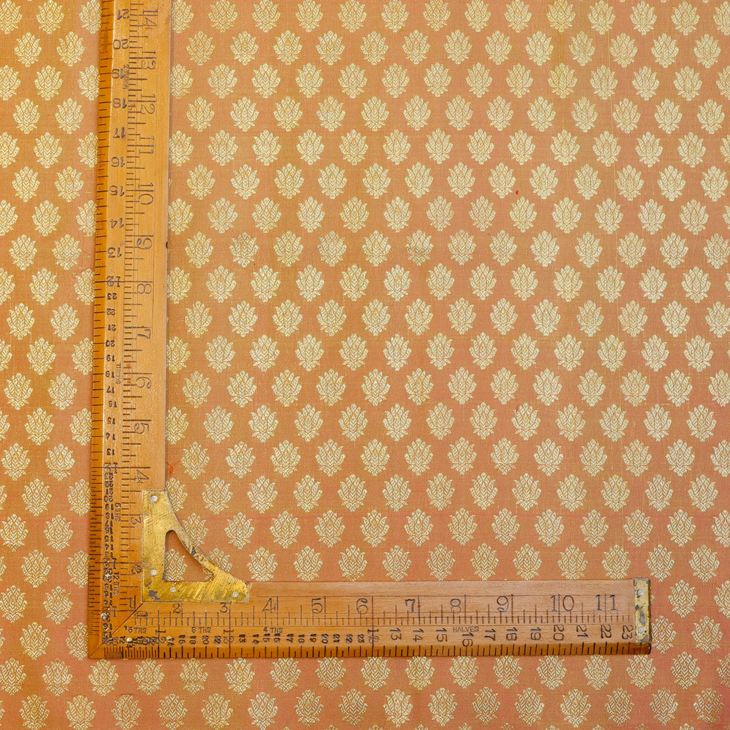 Pale Orange Kanjivaram Silk Fabric With Floral Buttis