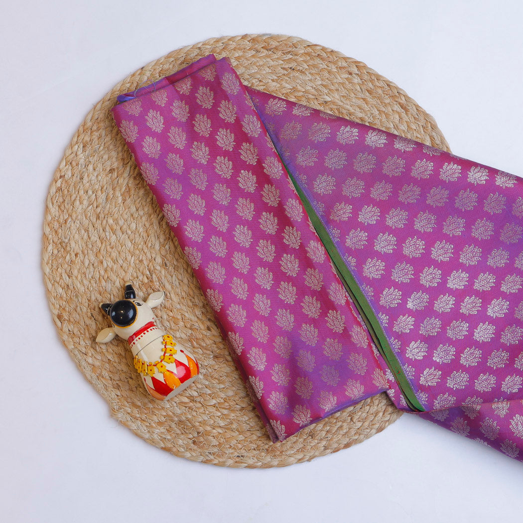 Magenta Pink Kanjivaram Silk Fabric With Floral Buttis