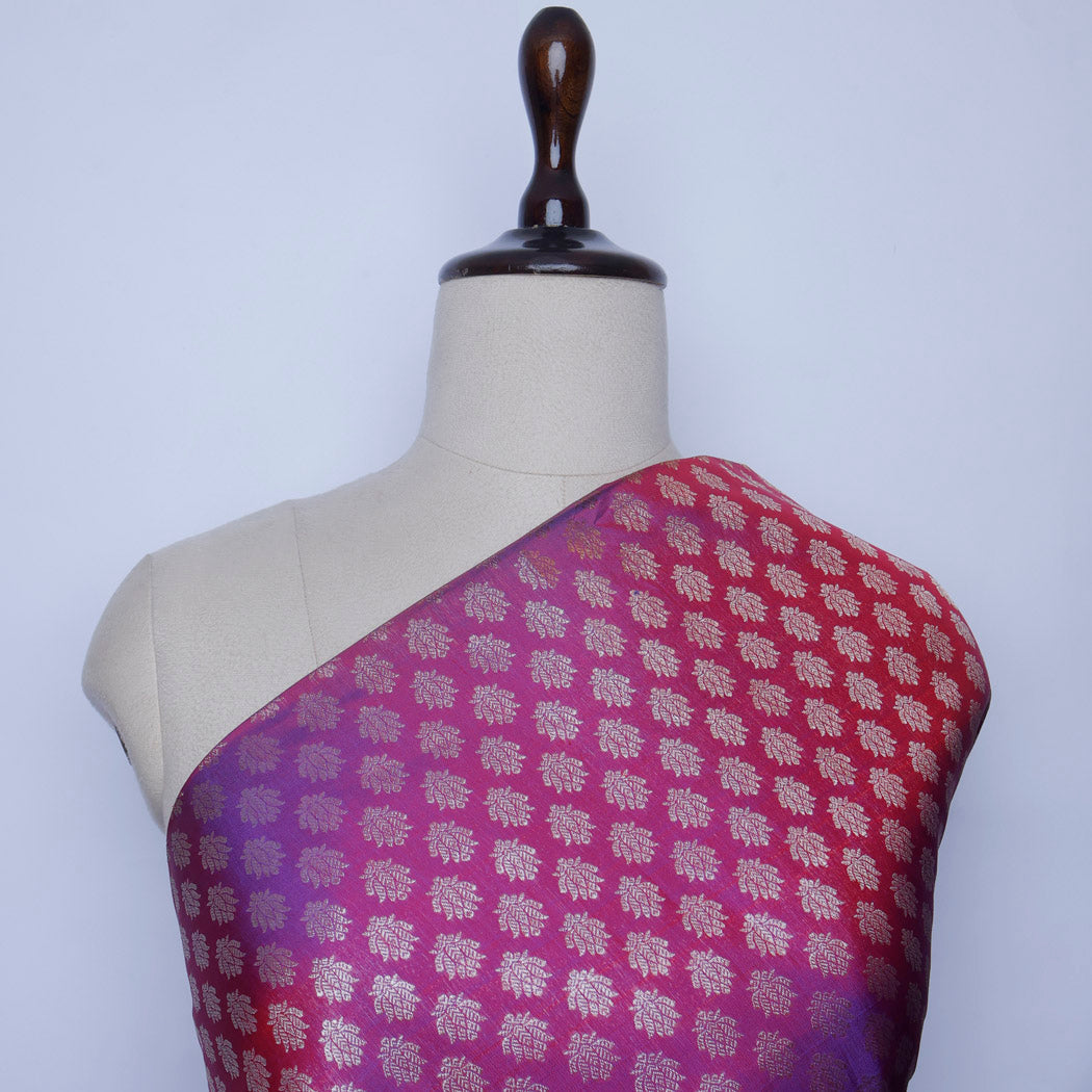 Magenta Pink Kanjivaram Silk Fabric With Floral Buttis