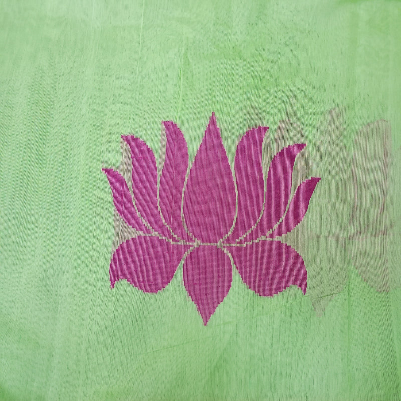 Light Lawn Green Chanderi Fabric With Lotus Motifs
